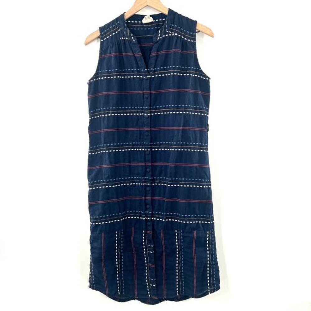 Mata Traders 100% cotton shift midi shirt‎ dress button front blue striped M